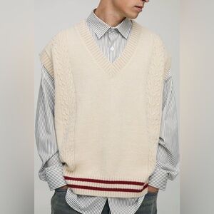 BoohooMAN Oversized Boxy V Neck Knitted Vest Taupe-M